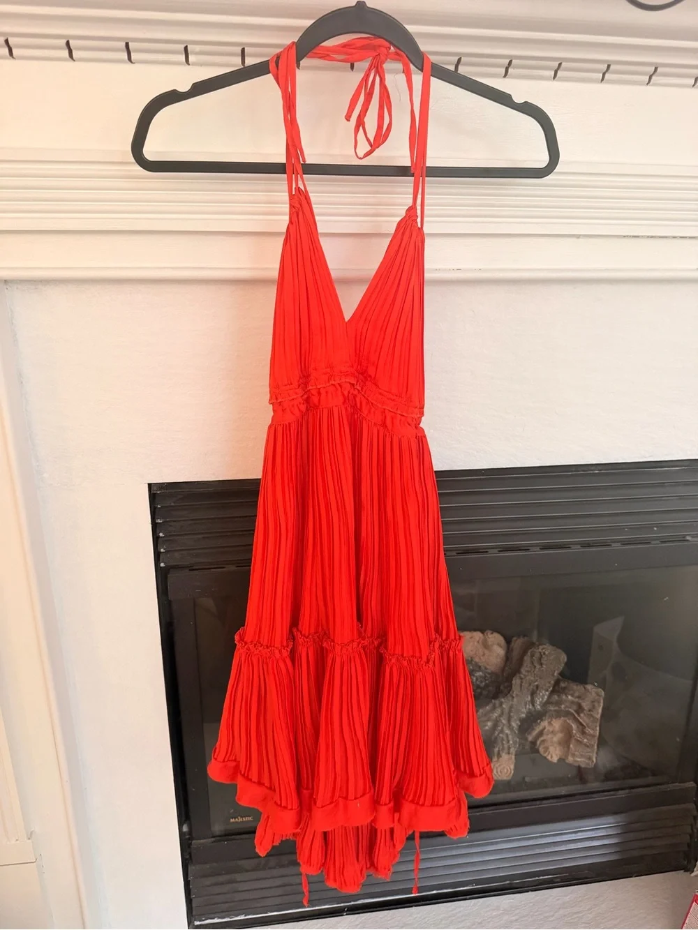 entro Orange Red Halter Tiered Mini Dress - Picture 3 of 8